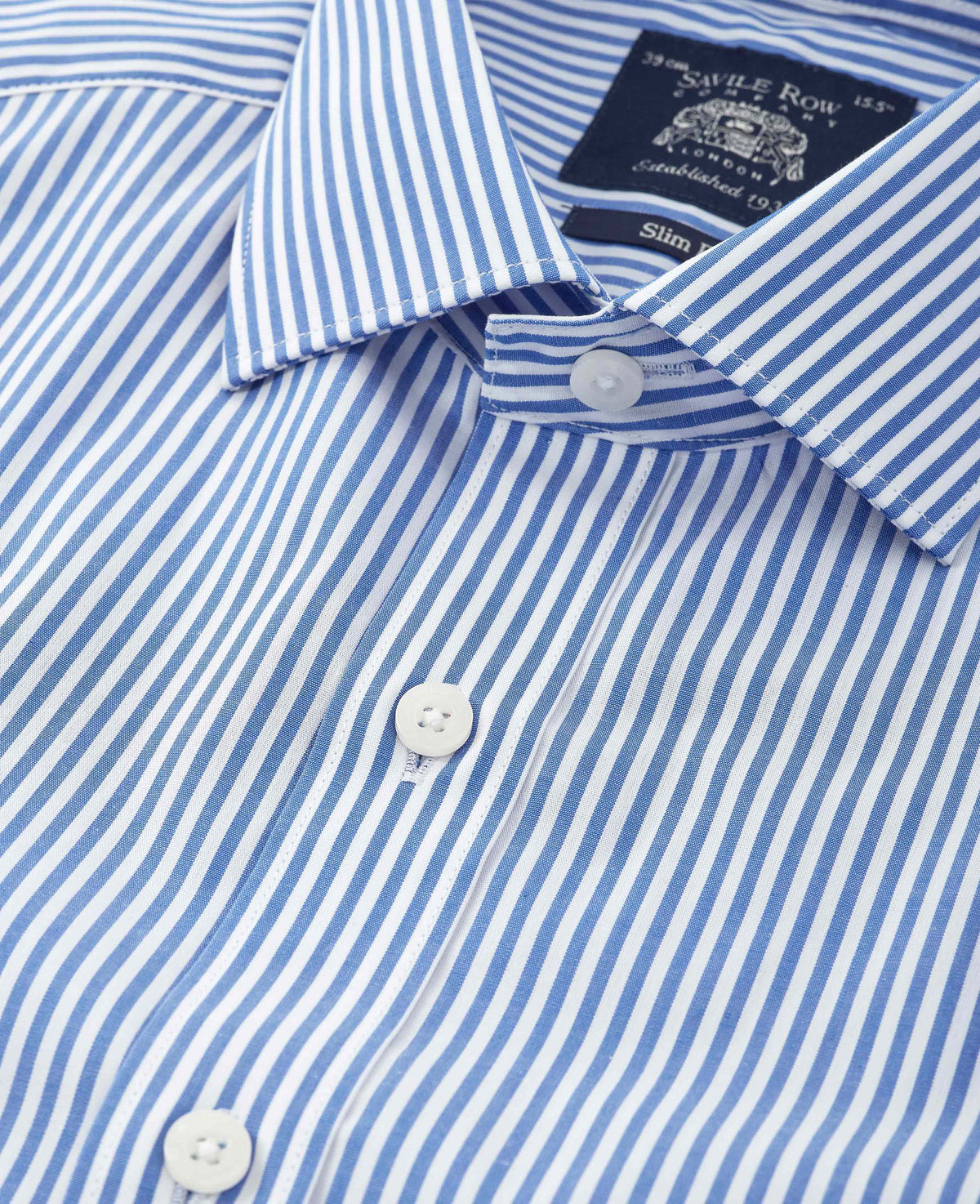 Blue Stripe Cotton Poplin Slim Fit Formal Shirt - Double Cuff