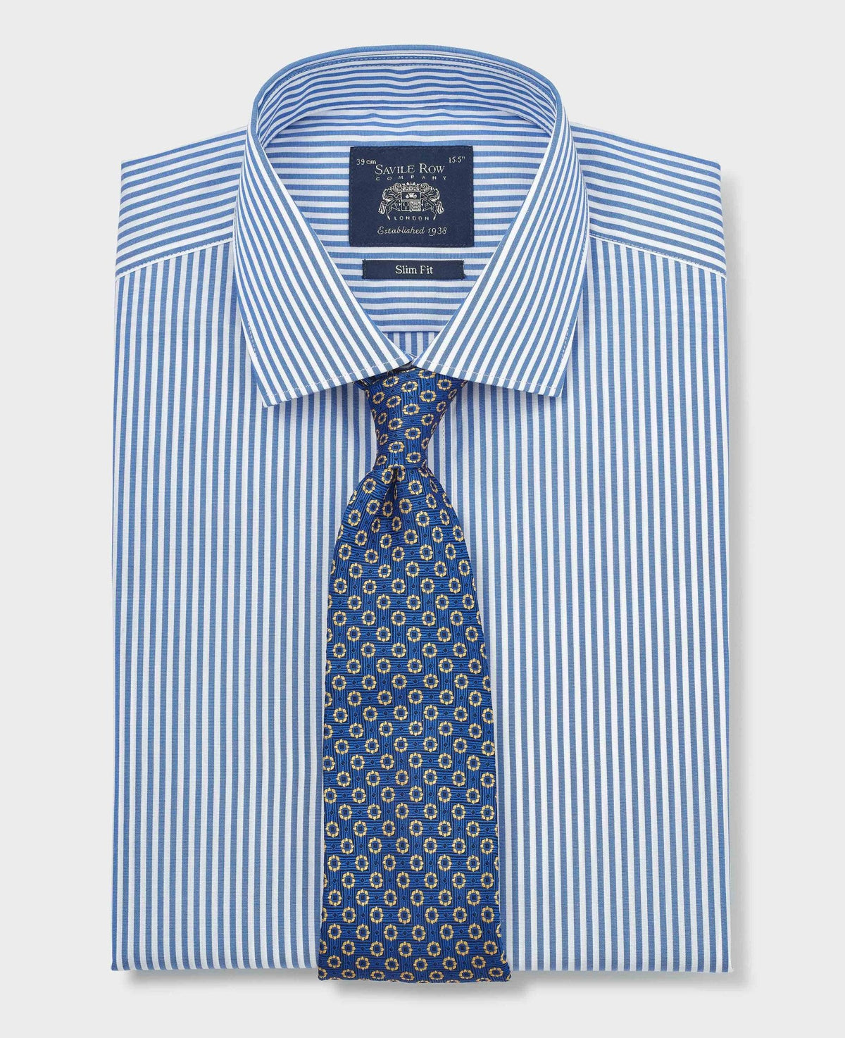 Blue Stripe Cotton Poplin Slim Fit Formal Shirt - Double Cuff
