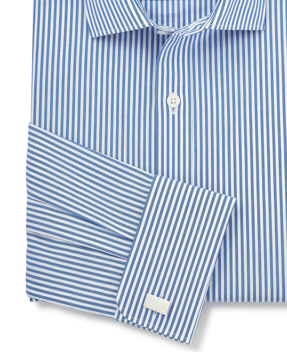 Blue Stripe Cotton Poplin Slim Fit Formal Shirt - Double Cuff