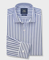 Blue Stripe Cotton Poplin Slim Fit Formal Shirt - Single Cuff