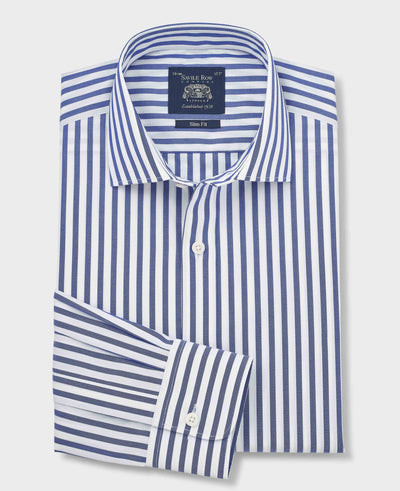 Blue Stripe Cotton Poplin Slim Fit Formal Shirt - Single Cuff