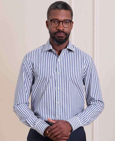 Blue Stripe Cotton Poplin Slim Fit Formal Shirt - Single Cuff