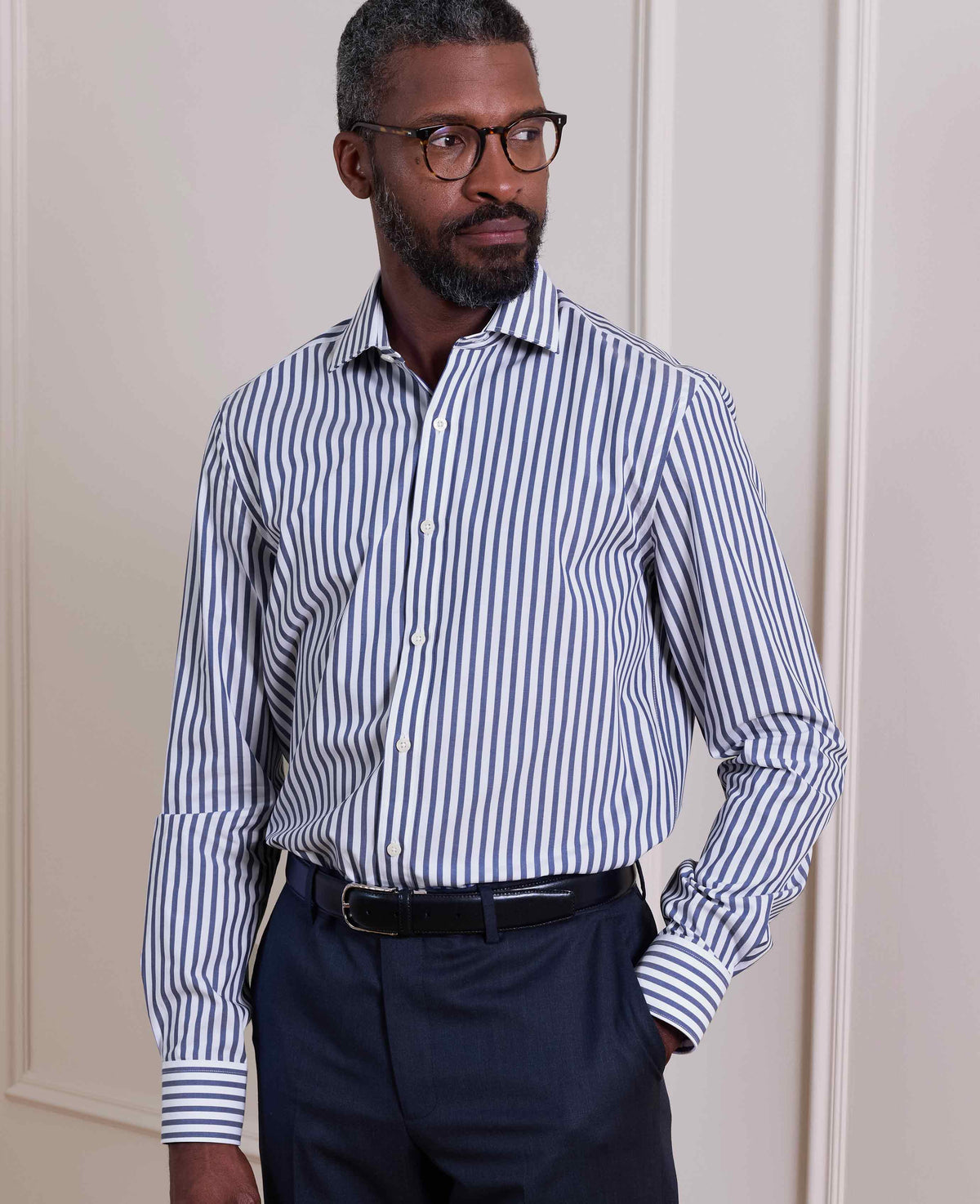 Blue Stripe Cotton Poplin Slim Fit Formal Shirt - Single Cuff