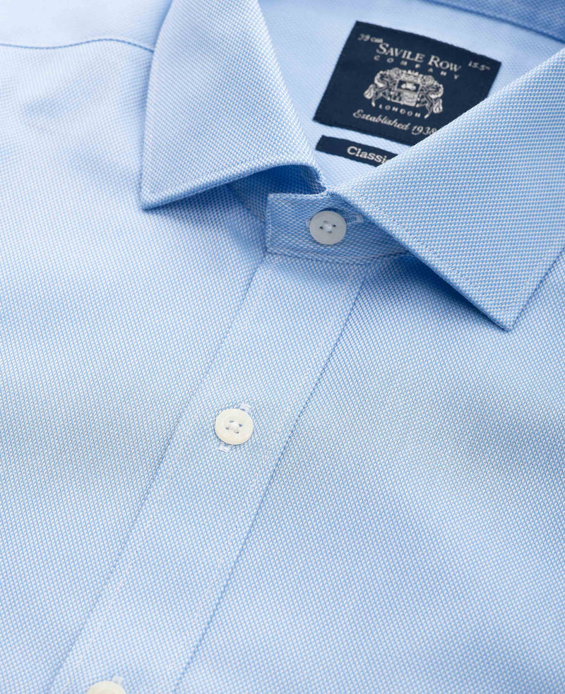 Men's Blue Textured Cotton Classic Fit Formal Shirt collar detail