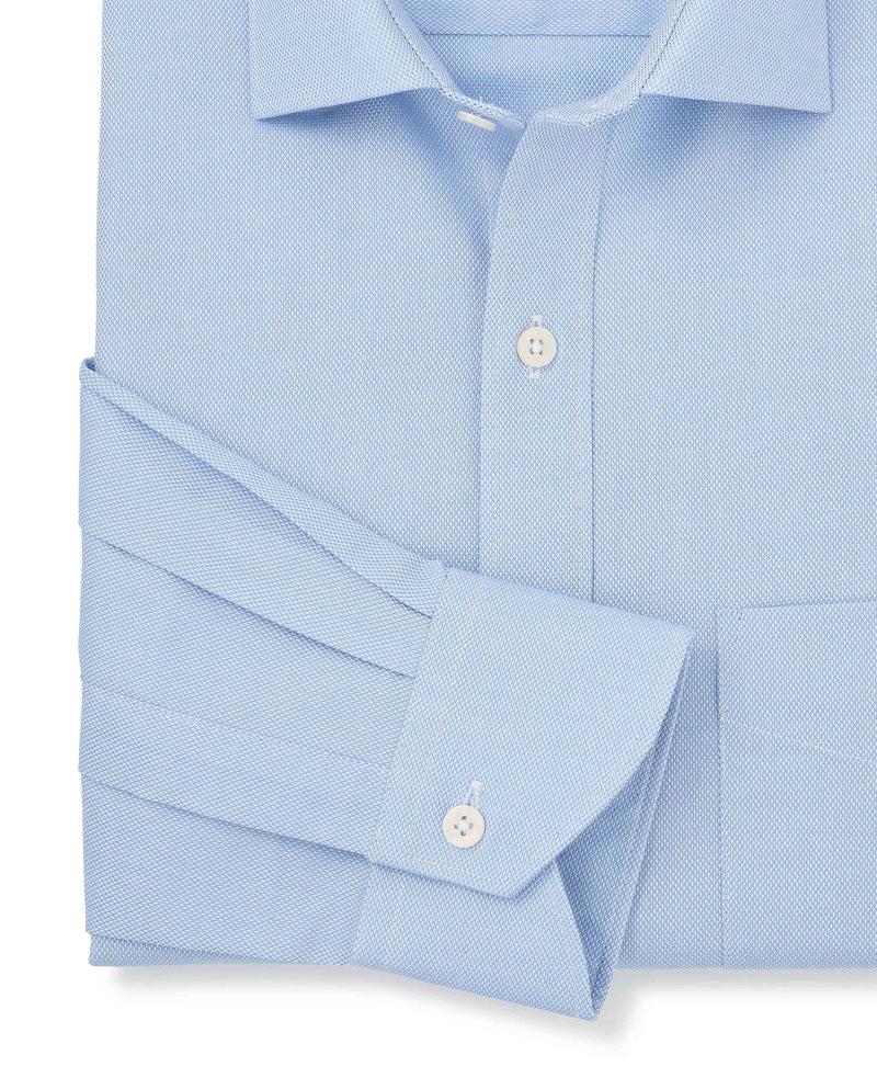 Men's Blue Textured Cotton Classic Fit Formal Shirt sleeve detail