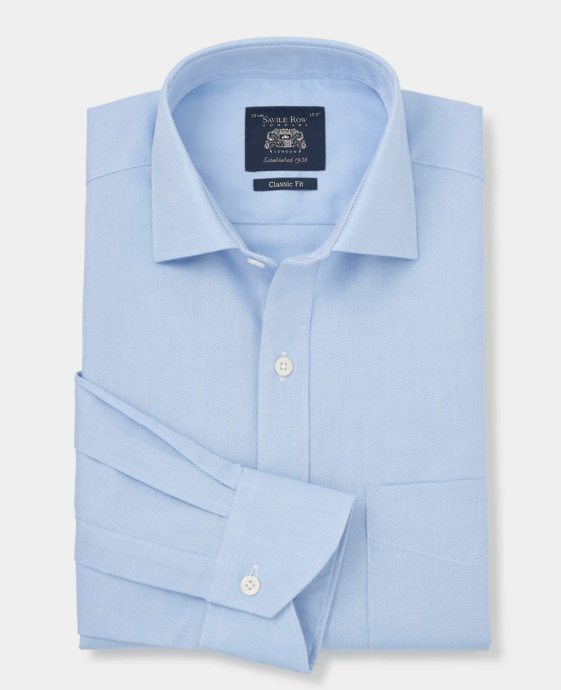 Men's Blue Textured Cotton Classic Fit Formal Shirt folded