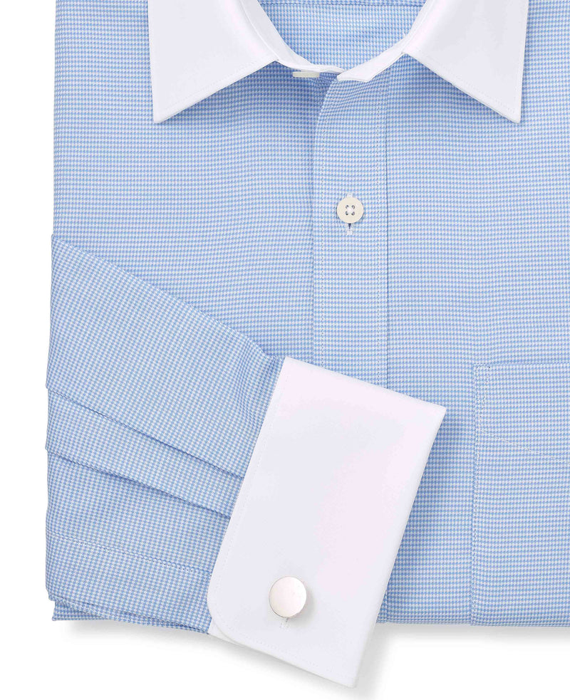 Men's Blue Textured Cotton Puppytooth Classic Fit Winchester Formal Shirt sleeve detail