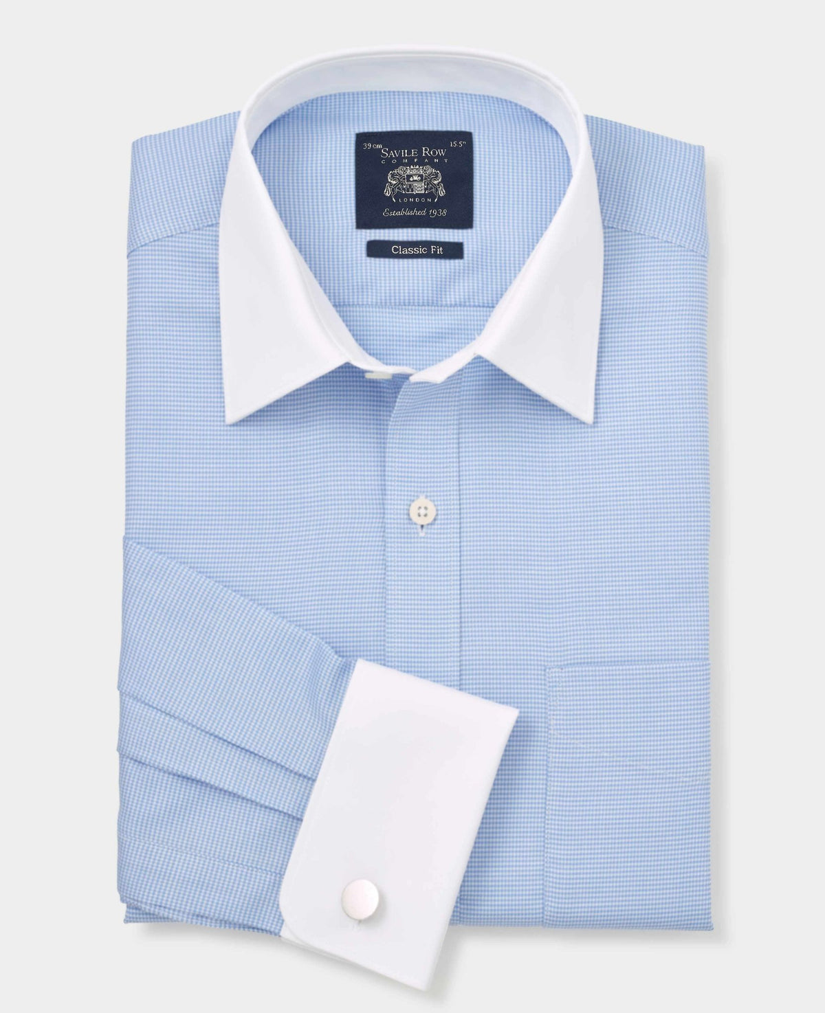 Men's Blue Textured Cotton Puppytooth Classic Fit Winchester Formal Shirt folded
