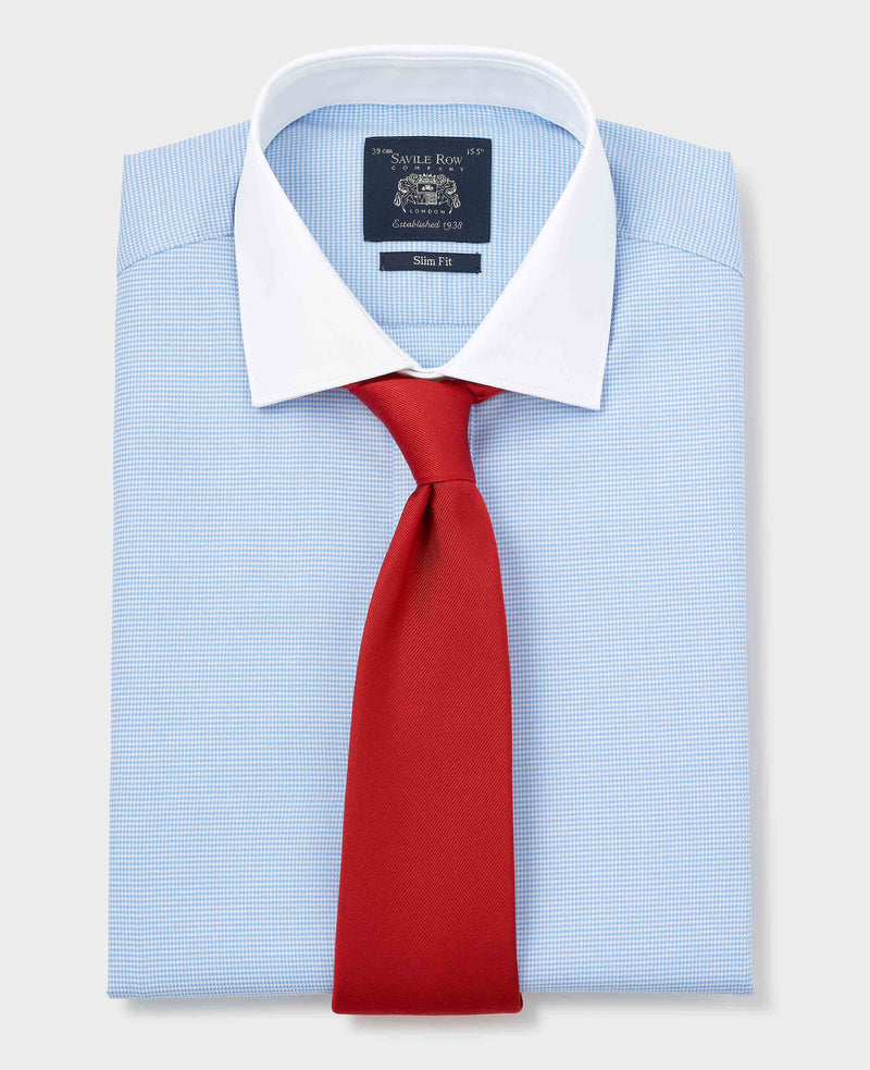 Blue Textured Cotton Puppytooth Slim Fit Winchester Formal Shirt - Double Cuff
