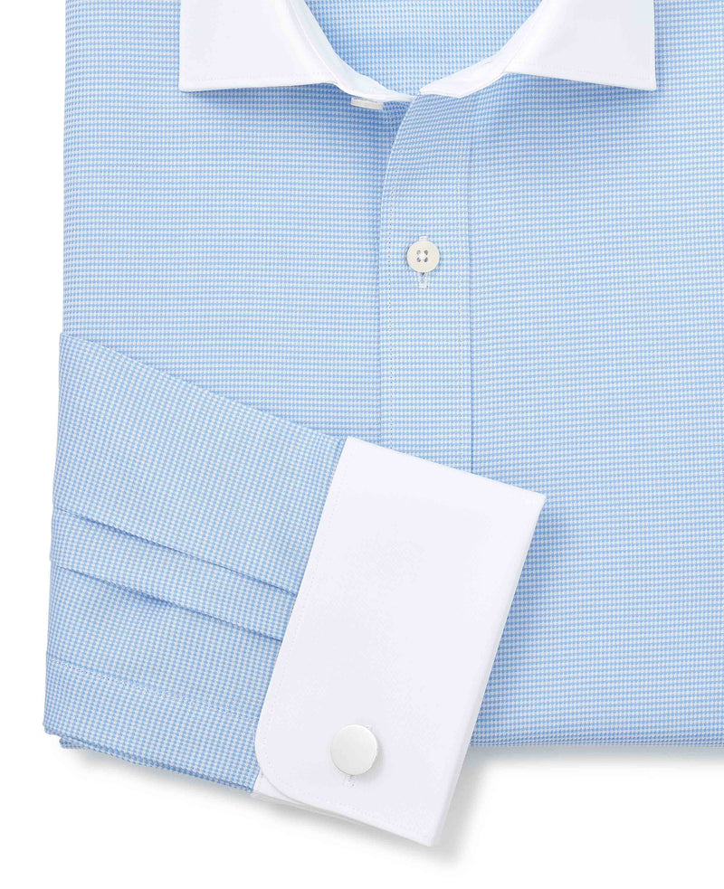 Blue Textured Cotton Puppytooth Slim Fit Winchester Formal Shirt - Double Cuff