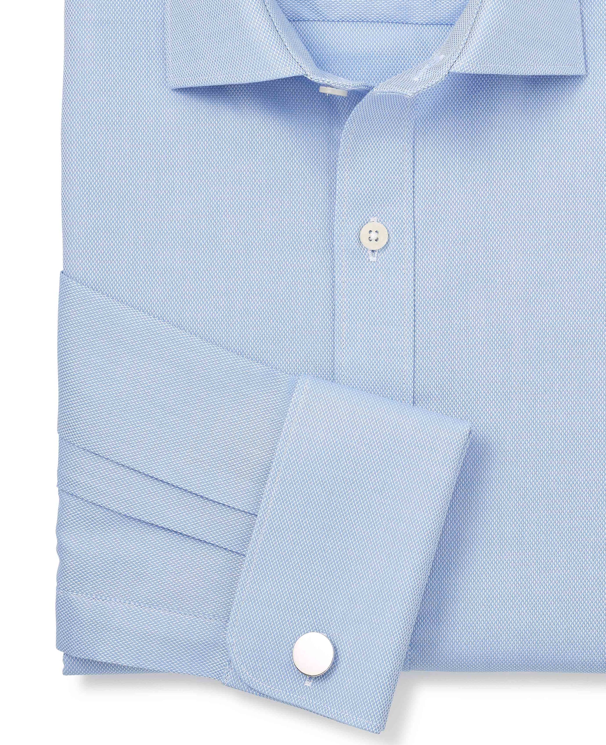 Men's Blue Textured Cotton Slim Fit Formal Shirt With Double Cuffs | Savile Row Company Men's Blue Textured Cotton Slim Fit Formal Shirt With Double Cuffs | Savile Row Company