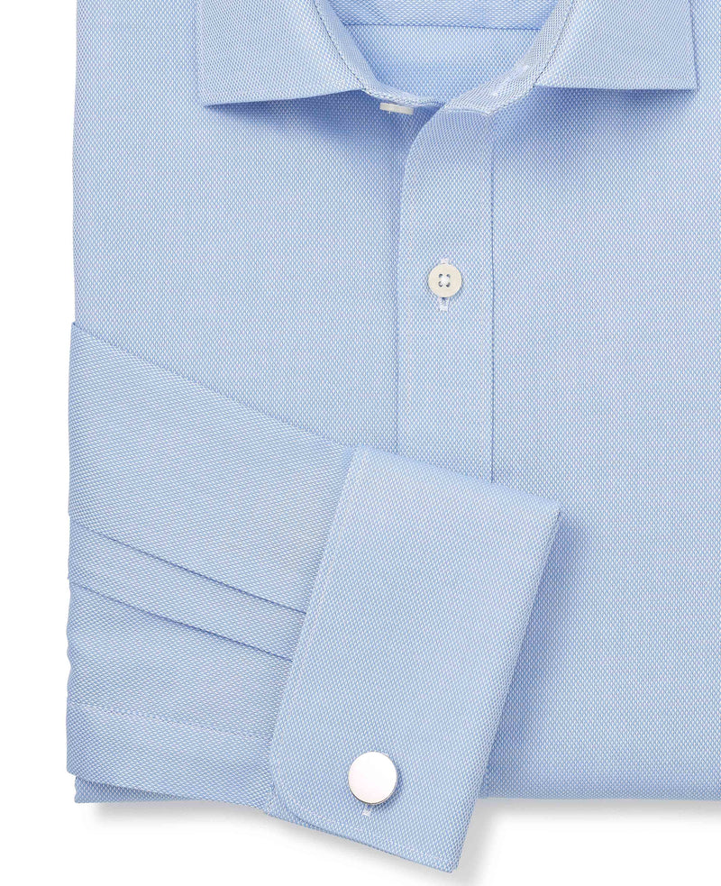 en's Blue Textured Cotton Slim Fit Formal Shirt sleeve detail