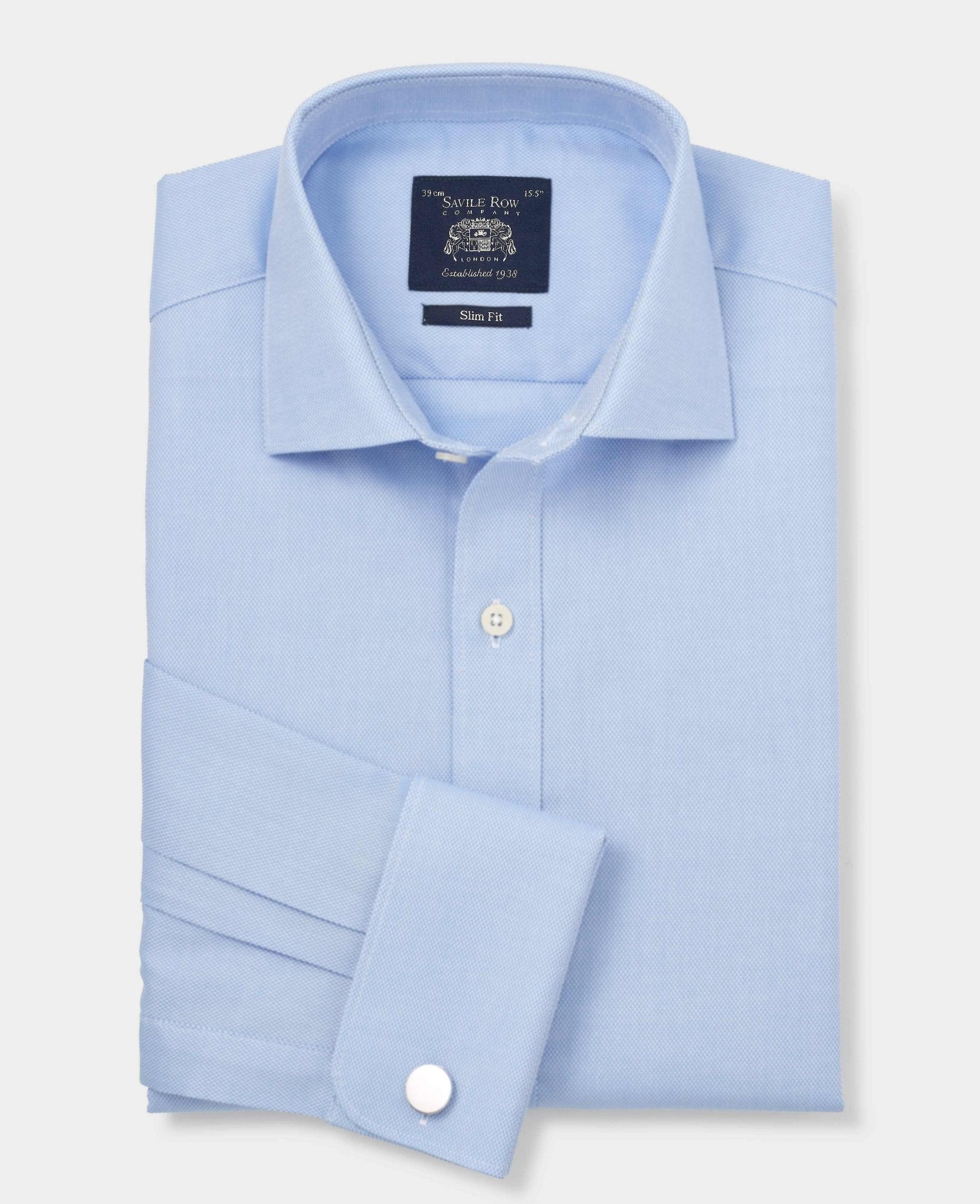 Men's Blue Textured Cotton Slim Fit Formal Shirt With Double Cuffs | Savile Row Company Men's Blue Textured Cotton Slim Fit Formal Shirt With Double Cuffs | Savile Row Company