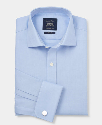 en's Blue Textured Cotton Slim Fit Formal Shirt folded