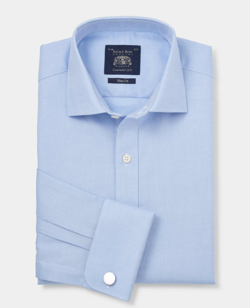 en's Blue Textured Cotton Slim Fit Formal Shirt folded