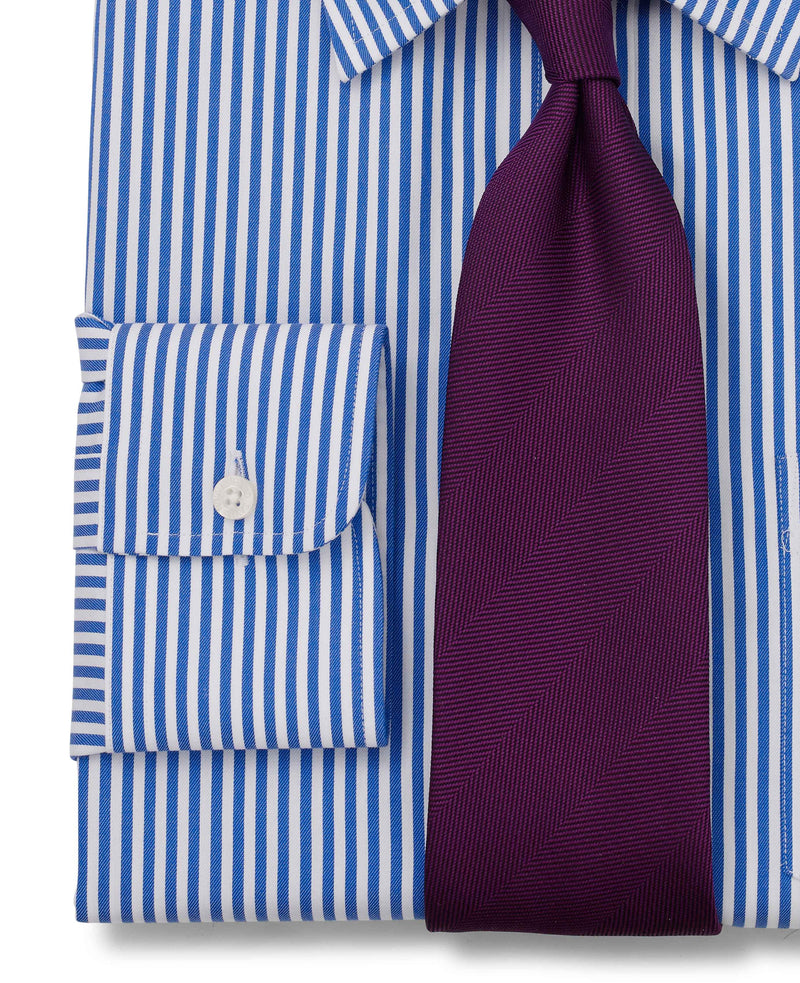 Blue Twill Stripe Classic Fit Non-Iron Shirt - Single Cuff Cuff Detail