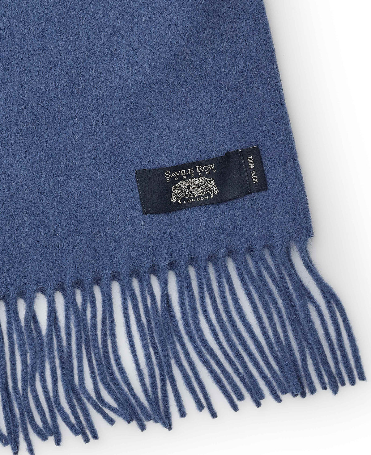 Blue Virgin Wool Fringed Scarf