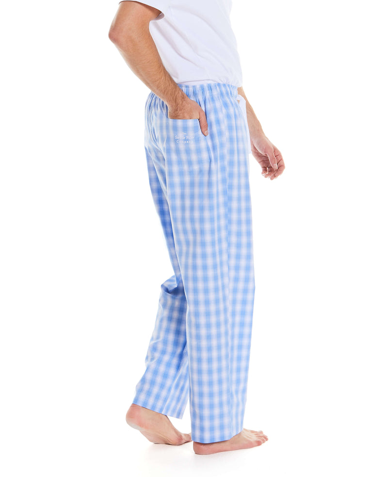 Blue White Check Cotton Lounge Pants - Model Pocket Shot - MLP1061BLU