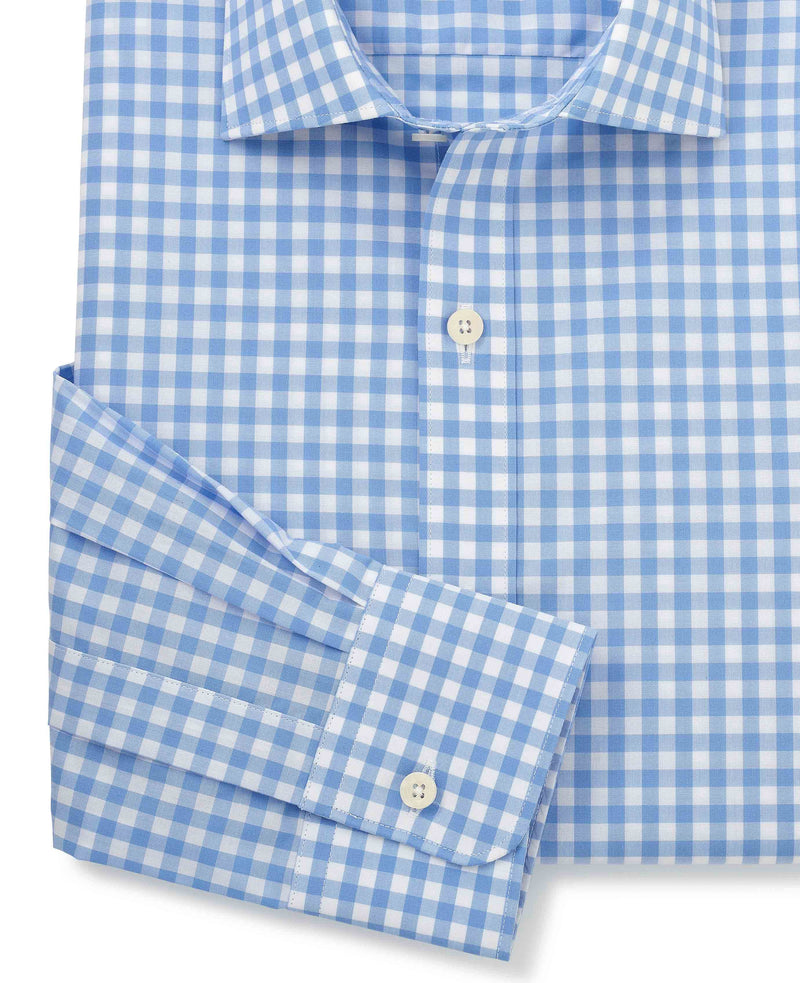 Blue White Check Slim Fit Shirt - Single Cuff