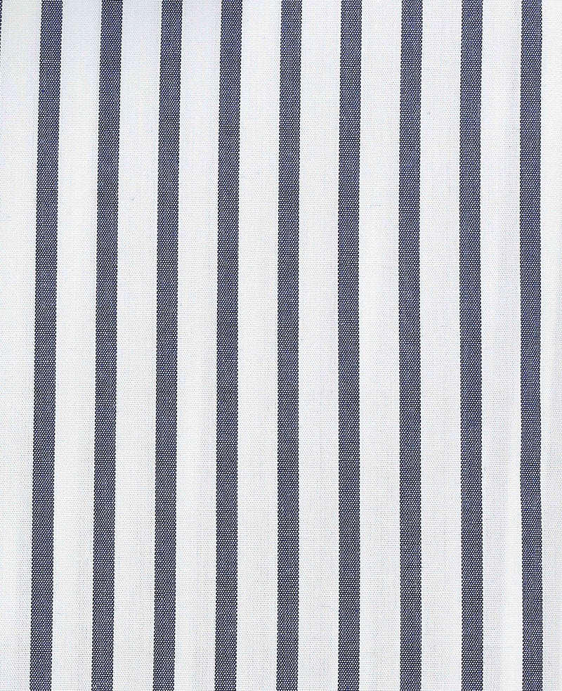 Men's Blue White Cotton Poplin Stripe Classic Fit Formal Shirt With Single Cuffs fabric detail