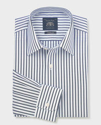 Men's Blue White Cotton Poplin Stripe Classic Fit Formal Shirt With Single Cuffs folded shot