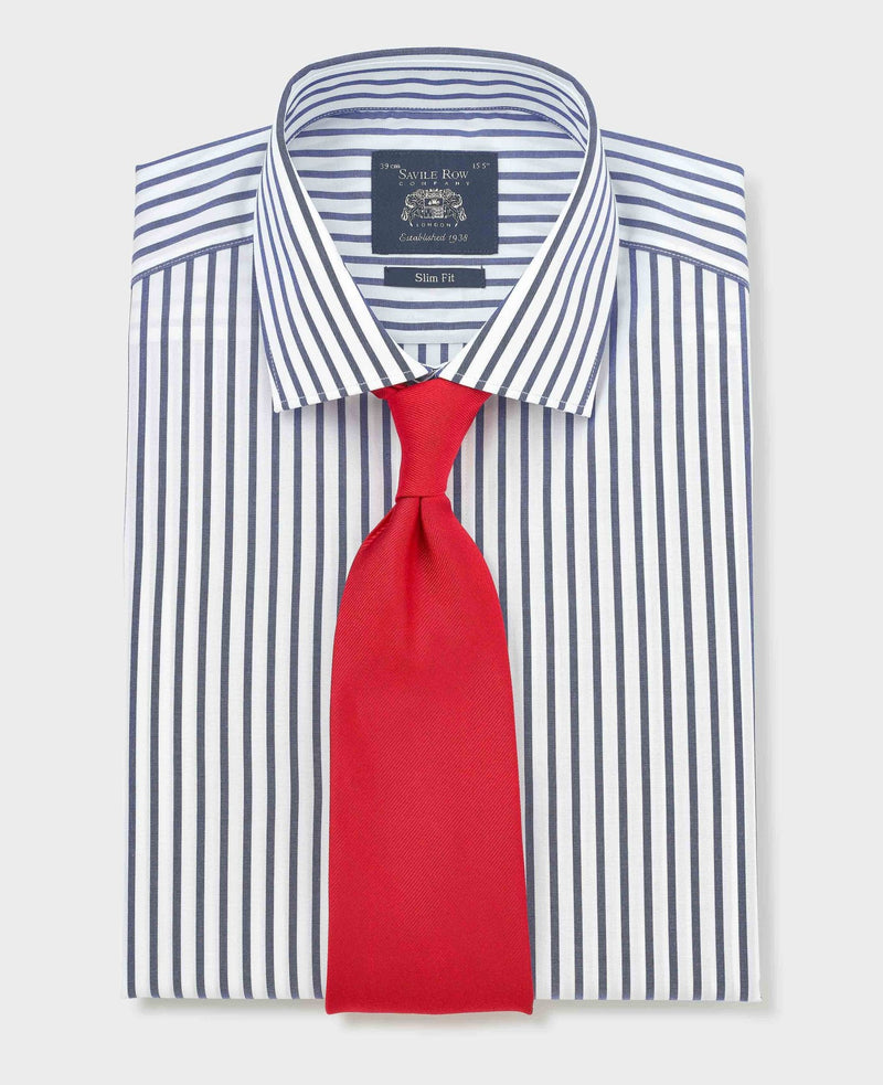 Blue White Cotton Poplin Stripe Slim Fit Formal Shirt - Single Cuff