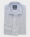 Blue White Cotton Poplin Stripe Slim Fit Formal Shirt - Single Cuff