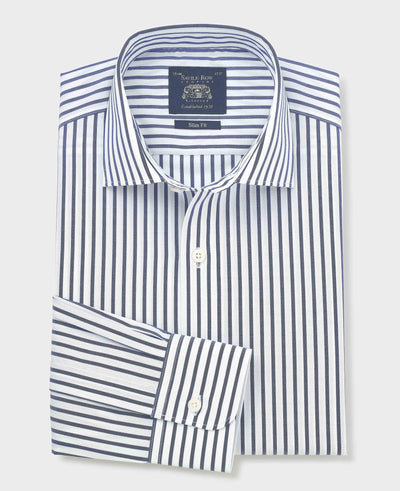 Blue White Cotton Poplin Stripe Slim Fit Formal Shirt - Single Cuff