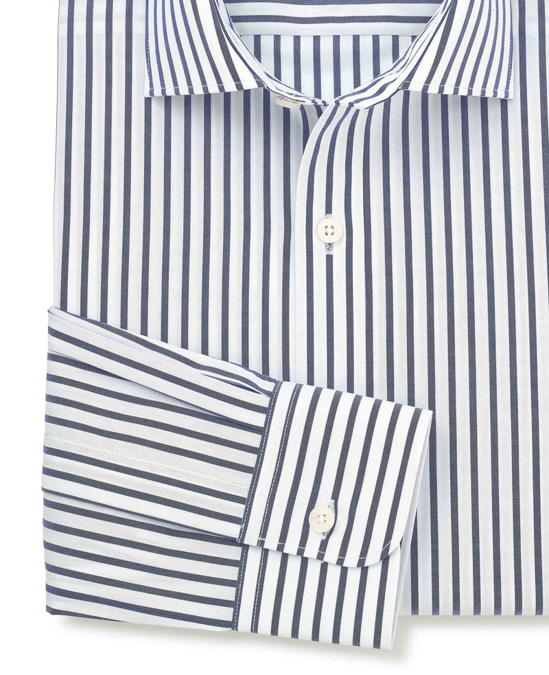 Blue White Cotton Poplin Stripe Slim Fit Formal Shirt - Single Cuff