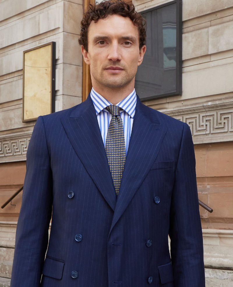 Blue White Cotton Poplin Striped Classic Fit Formal Shirt - Double Cuff