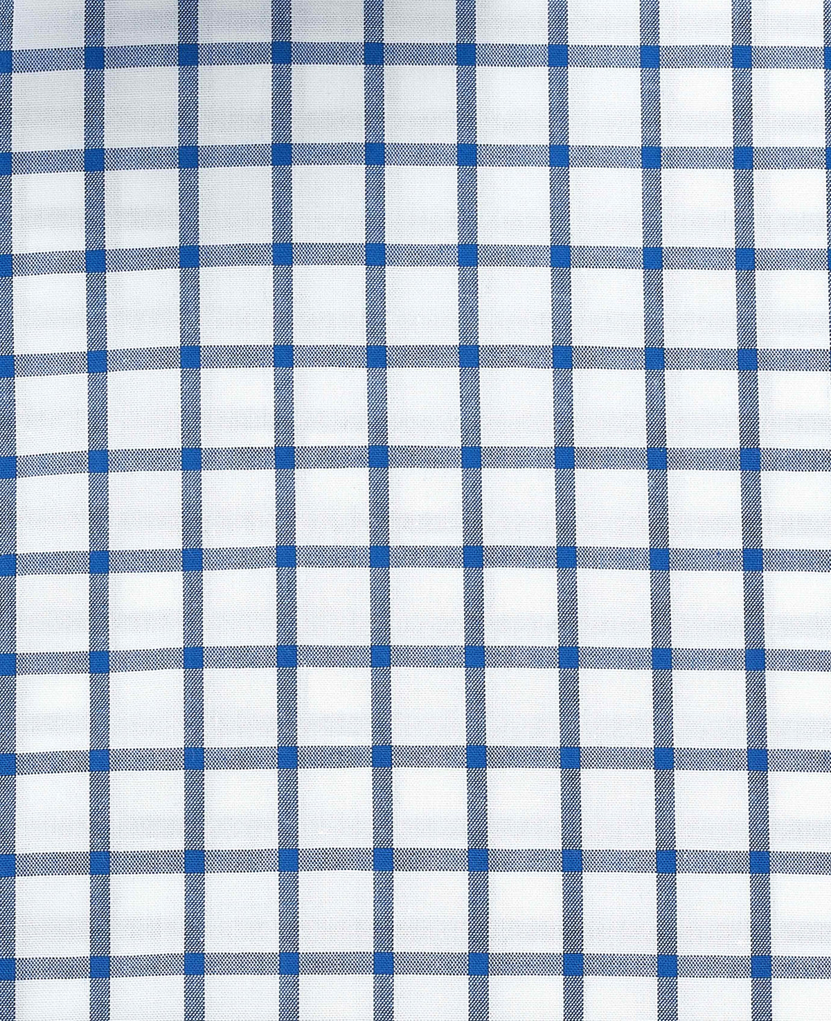 Men's Blue White Cotton Poplin Window Check Slim Fit Formal Shirt With Single Cuffs fabric detail
