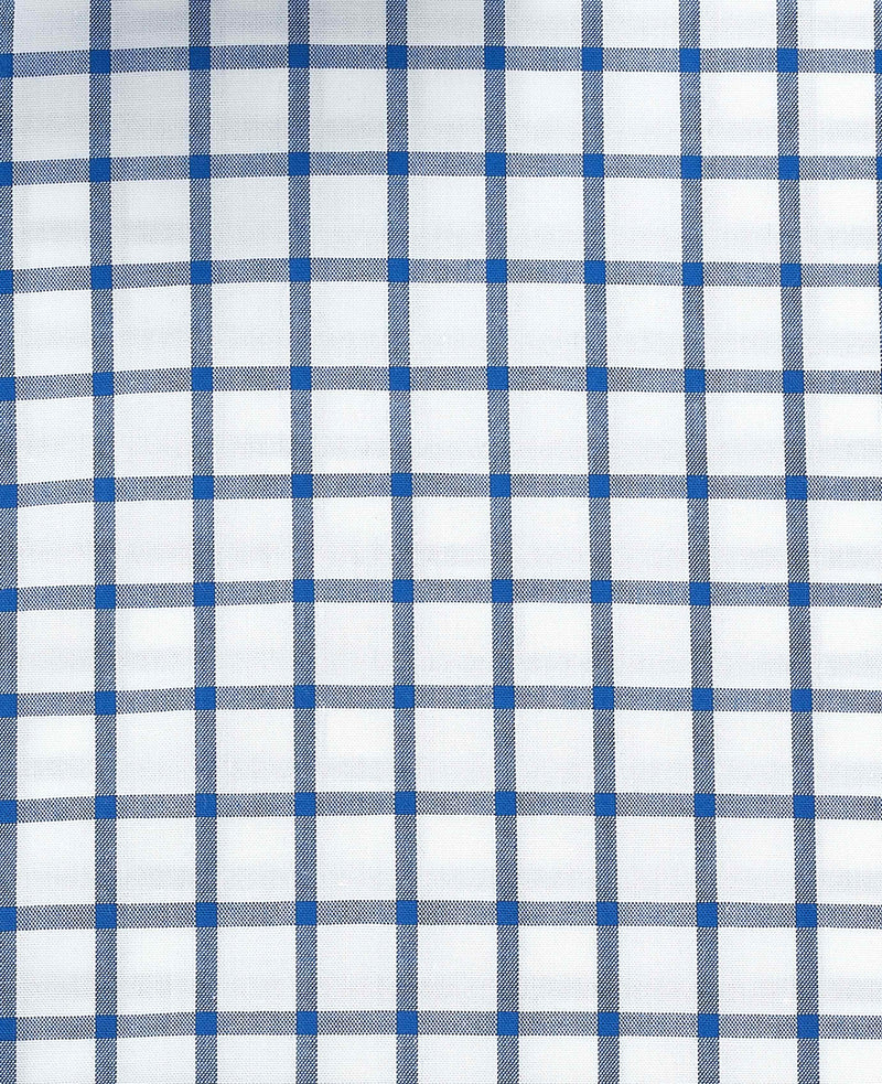 Men's Blue White Cotton Poplin Window Check Slim Fit Formal Shirt With Single Cuffs fabric detail