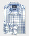 Blue White Cotton Poplin Window Check Slim Fit Formal Shirt - Single Cuff