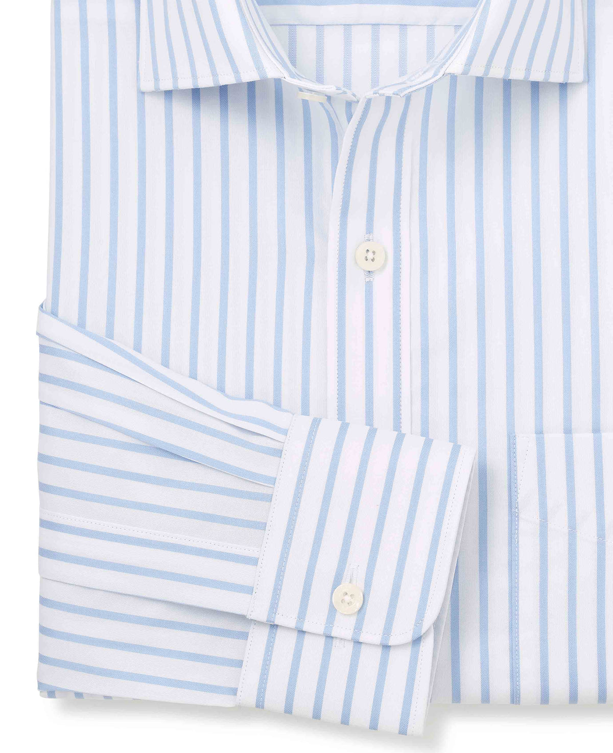 Men's Blue White Cotton Stripe Classic Fit Formal Shirt With Single Cuffs sleeve detail