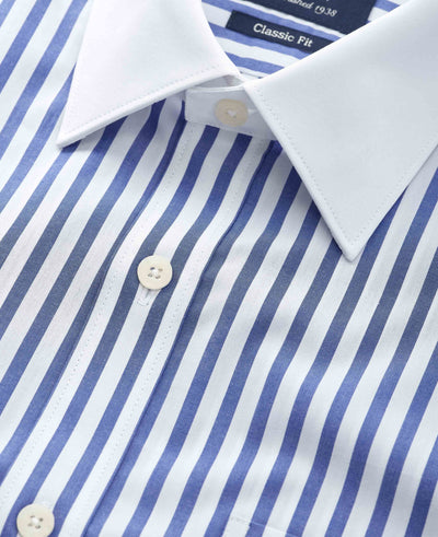 Blue White Cotton Striped Classic Fit Winchester Formal Shirt - Double Cuff