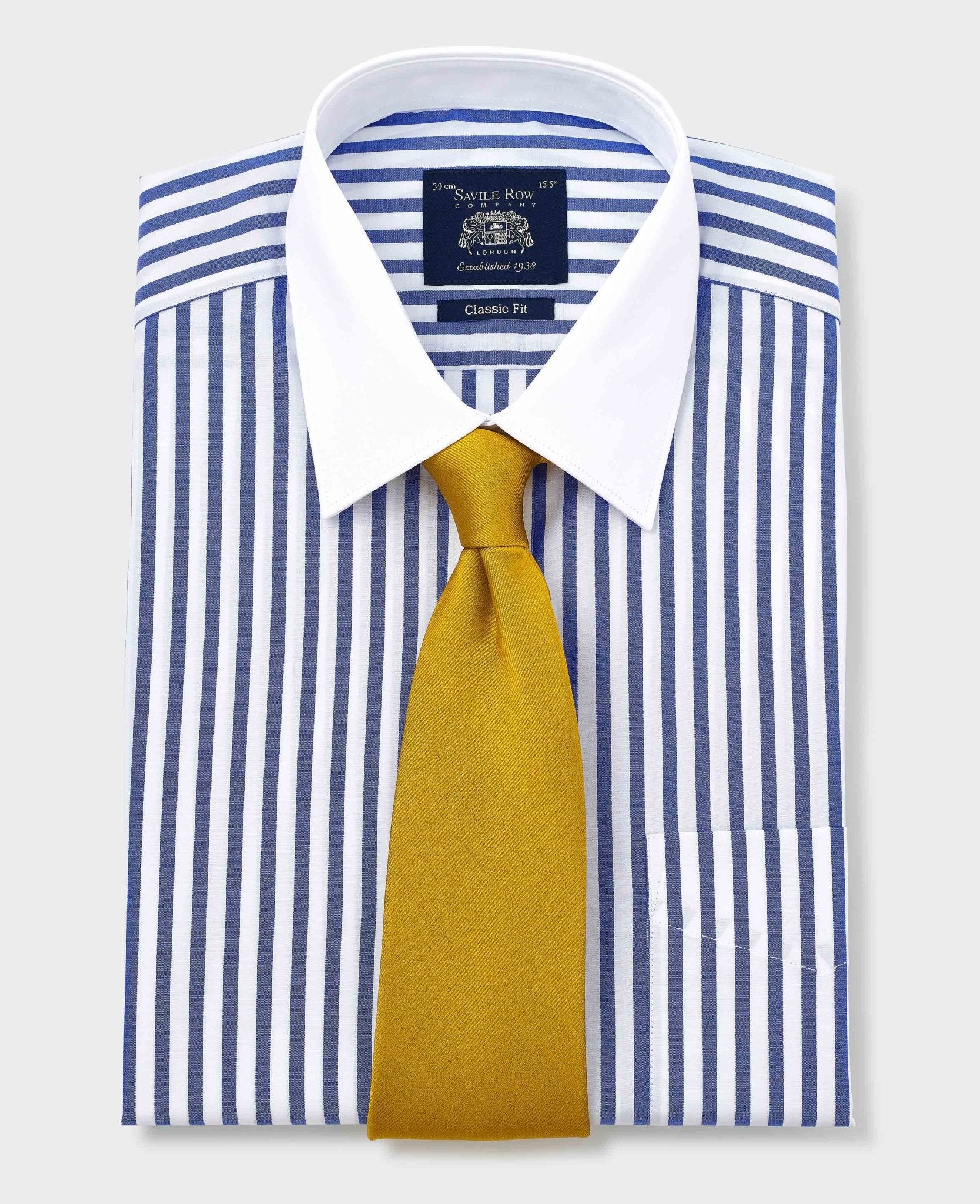 Men's Blue White Cotton Striped Classic Fit Winchester Formal Shirt With Double Cuffs | Savile Row Company Men's Blue White Cotton Striped Classic Fit Winchester Formal Shirt With Double Cuffs | Savile Row Company