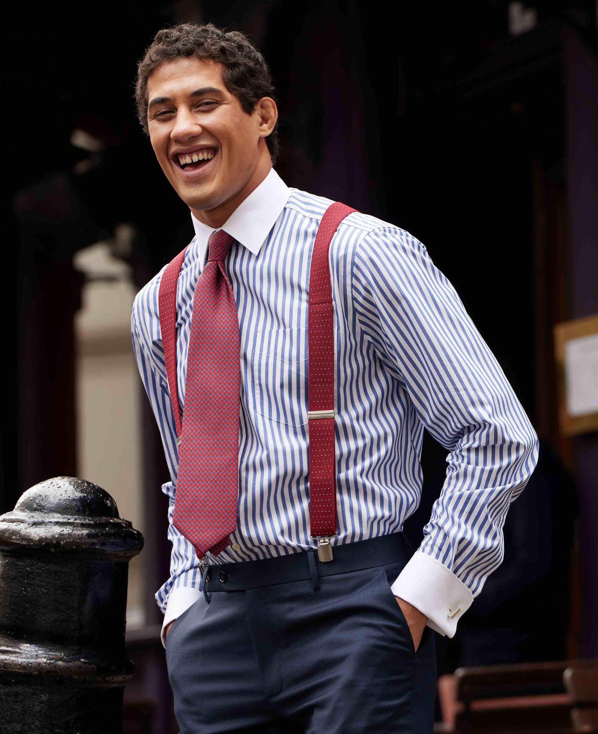 winchester dress shirt The Blue Madison Collar Custom This shirt is crafted from a lightweight pure cotton Men's Blue White Cotton Striped