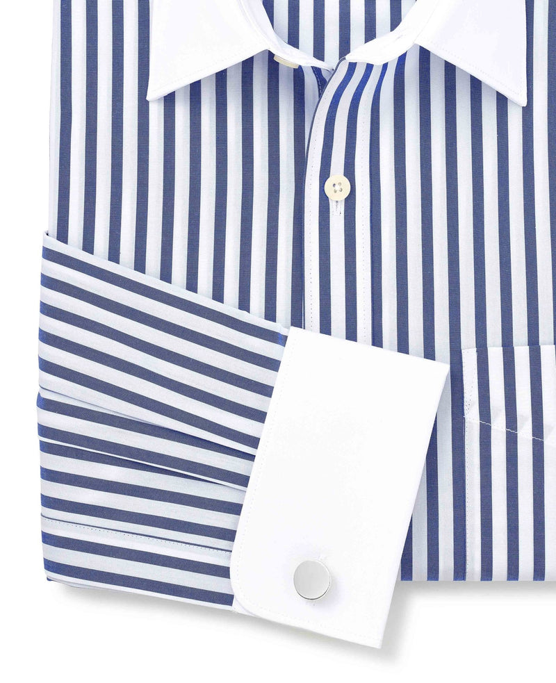 Blue White Cotton Striped Classic Fit Winchester Formal Shirt - Double Cuff