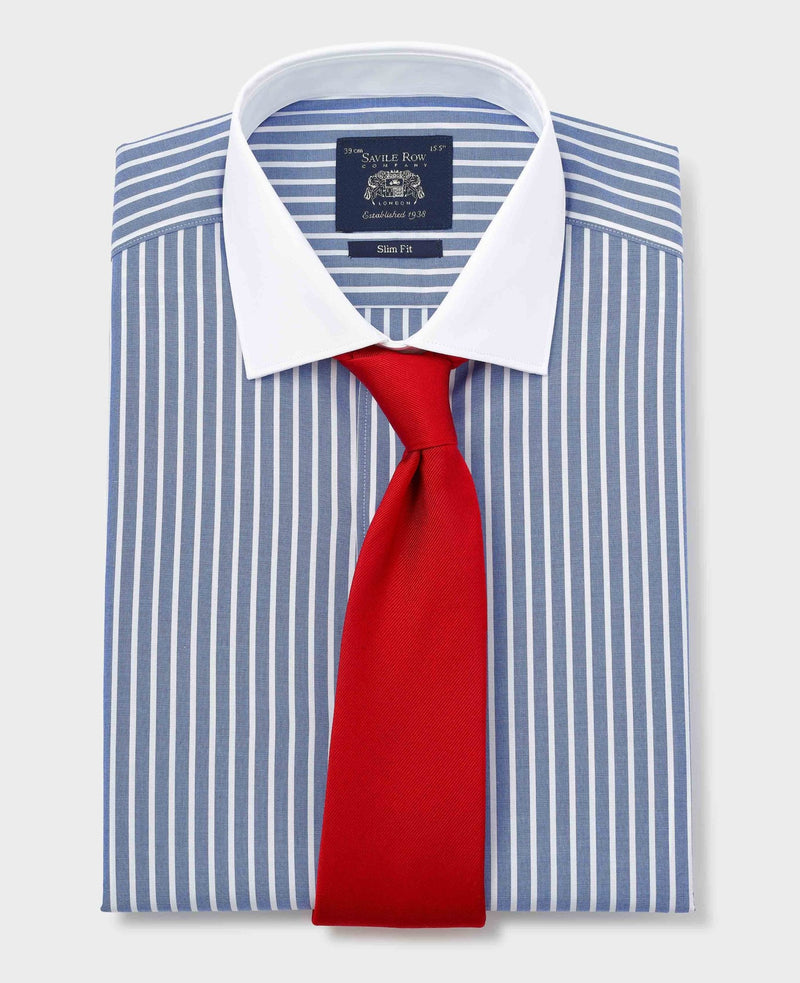 Blue White Cotton Striped Slim Fit Winchester Formal Shirt - Double Cuff