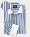 Blue White Cotton Striped Slim Fit Winchester Formal Shirt - Double Cuff