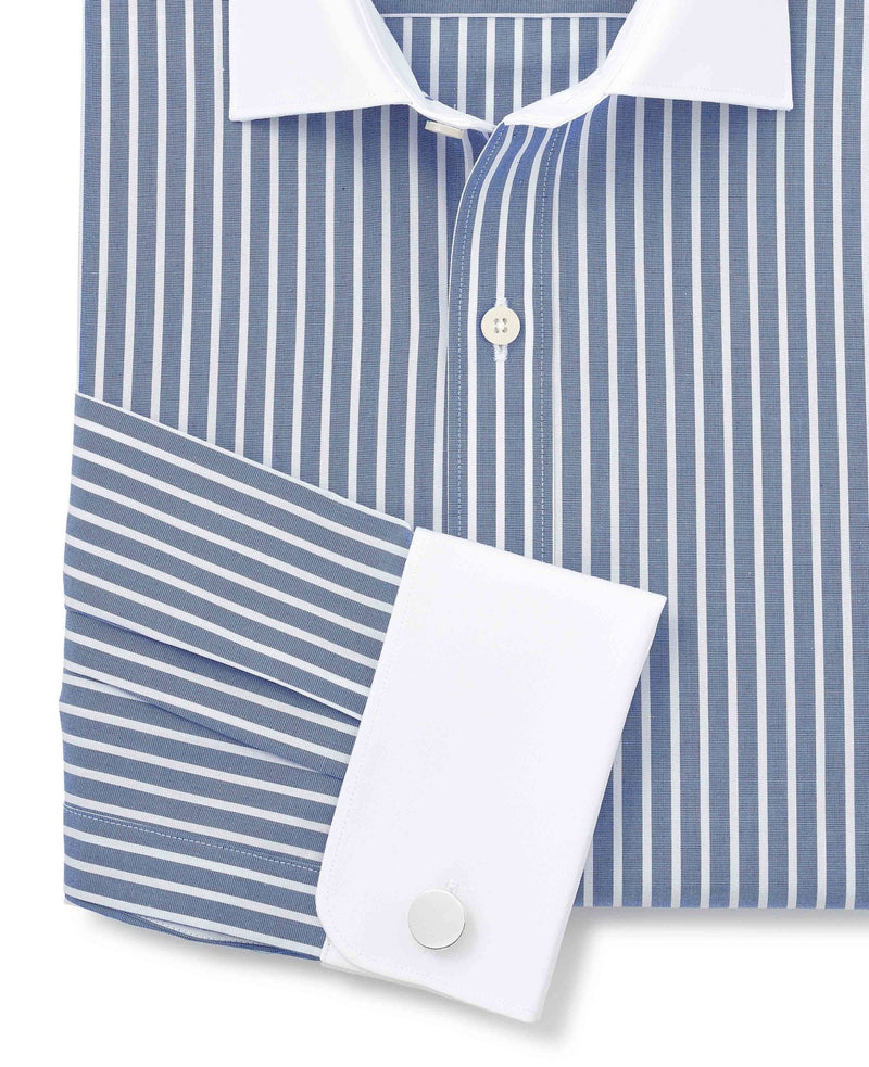Blue White Cotton Striped Slim Fit Winchester Formal Shirt - Double Cuff