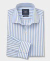 Blue White Stripe Cotton Poplin Classic Fit Formal Shirt - Single Cuff