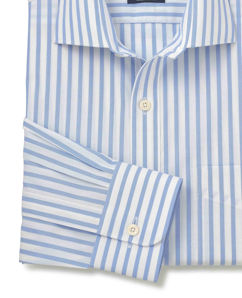 Blue White Stripe Cotton Poplin Classic Fit Formal Shirt - Single Cuff