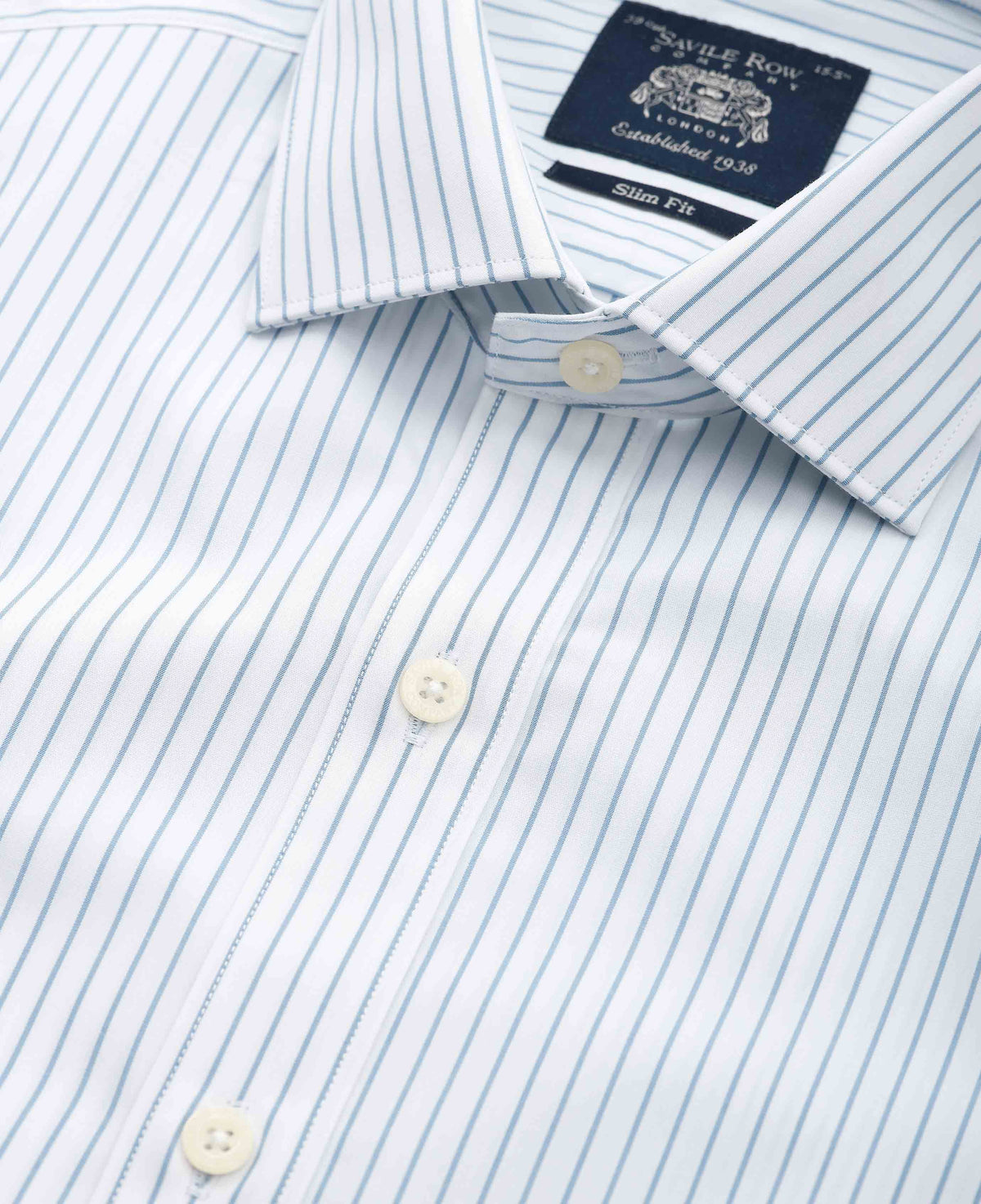 Men's Blue White Stripe Cotton Slim Fit Formal shirt With Double Cuffs collar detail