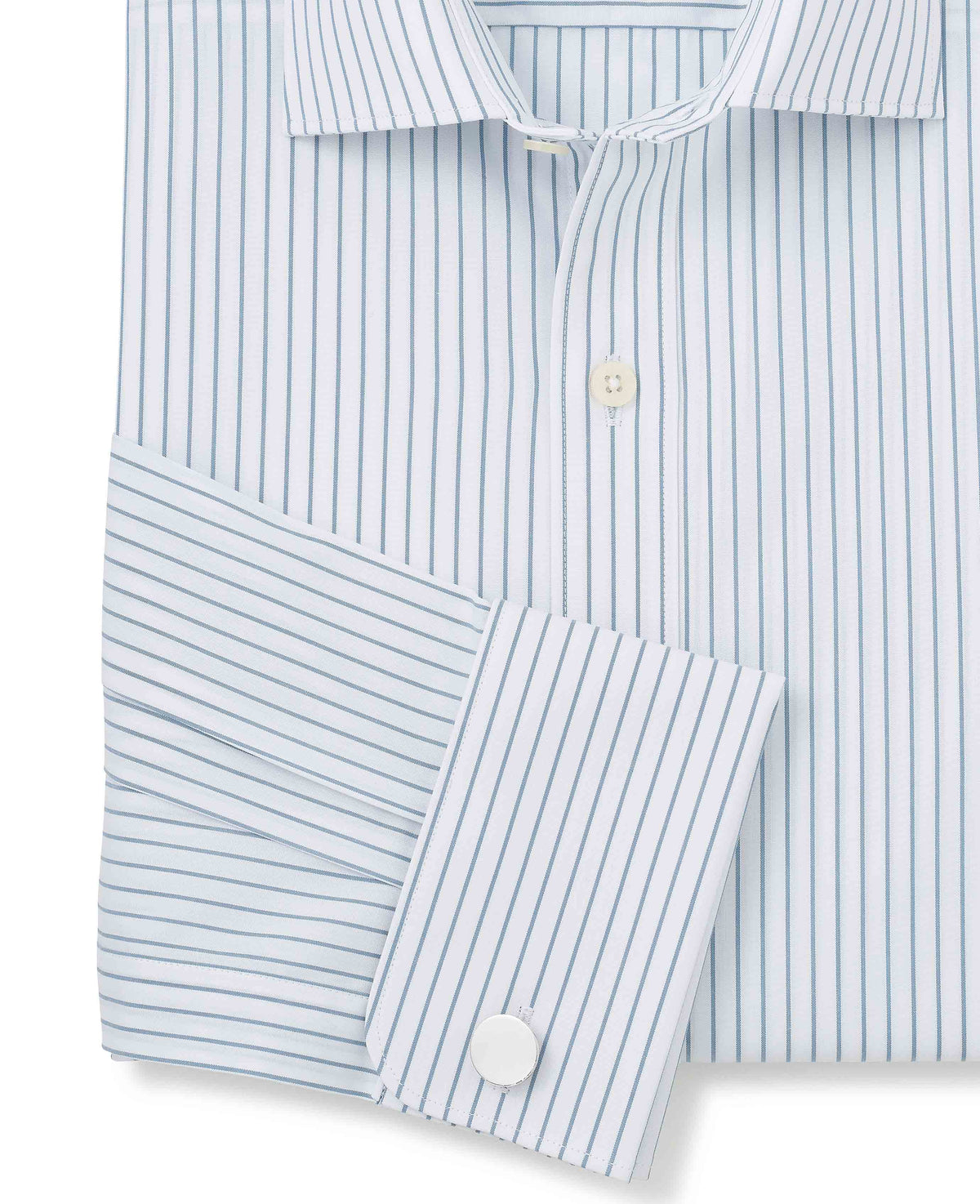 Men's Blue White Stripe Cotton Slim Fit Formal shirt With Double Cuffs sleeve detail