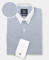 Blue White Stripe Poplin Slim Fit Pin Collar Winchester Formal Shirt - Double Cuff