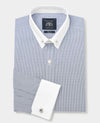 Blue White Stripe Poplin Slim Fit Pin Collar Winchester Formal Shirt - Double Cuff