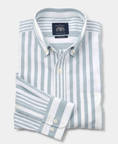 Blue White Variegated Stripe Oxford Shirt