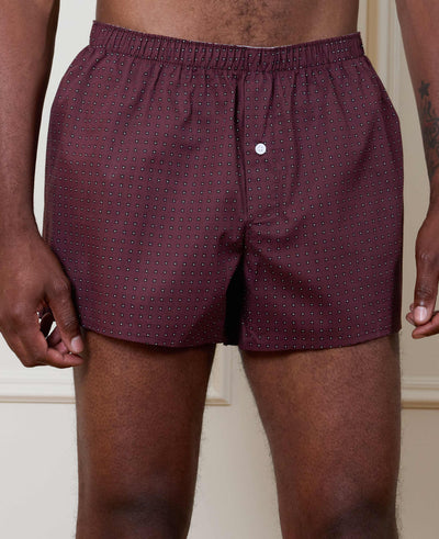 Burgundy Cotton Foulard Print Boxer Shorts