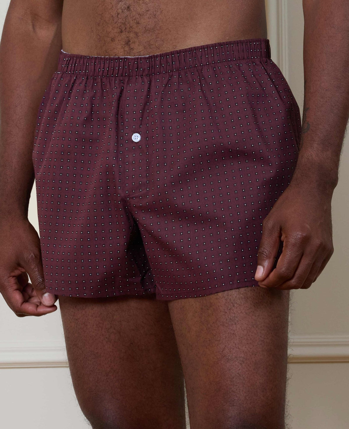 Burgundy Cotton Foulard Print Boxer Shorts